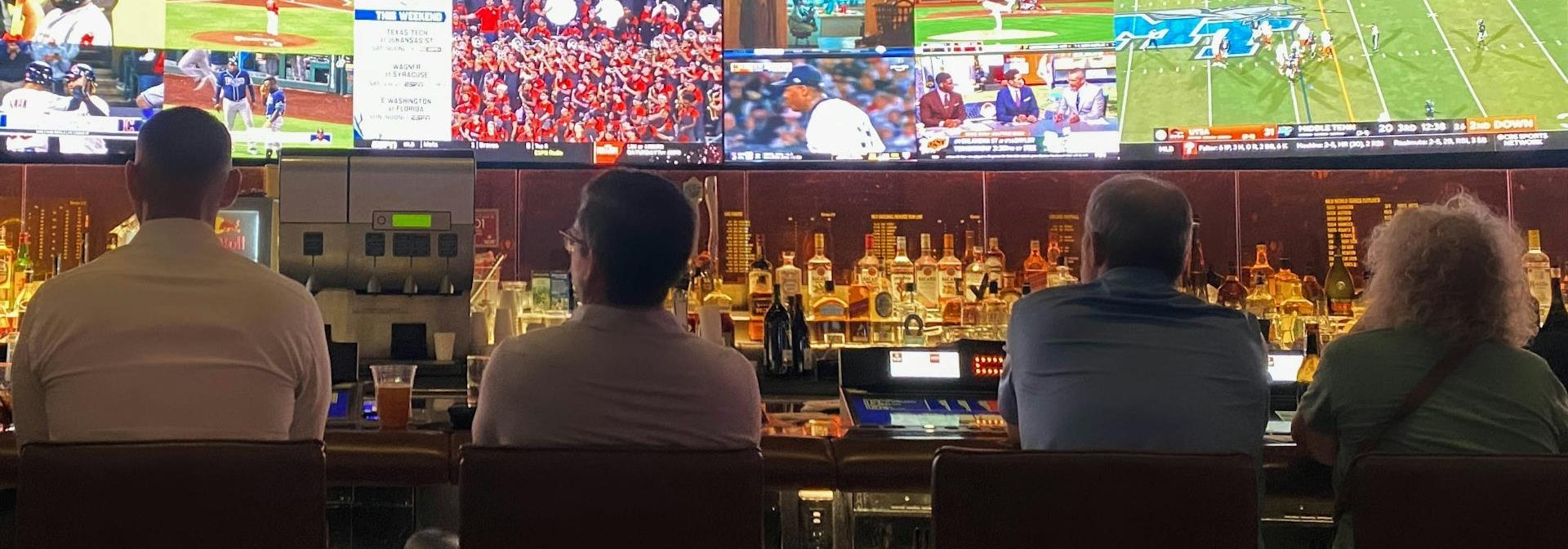 Sports bar video wall showing multiple games