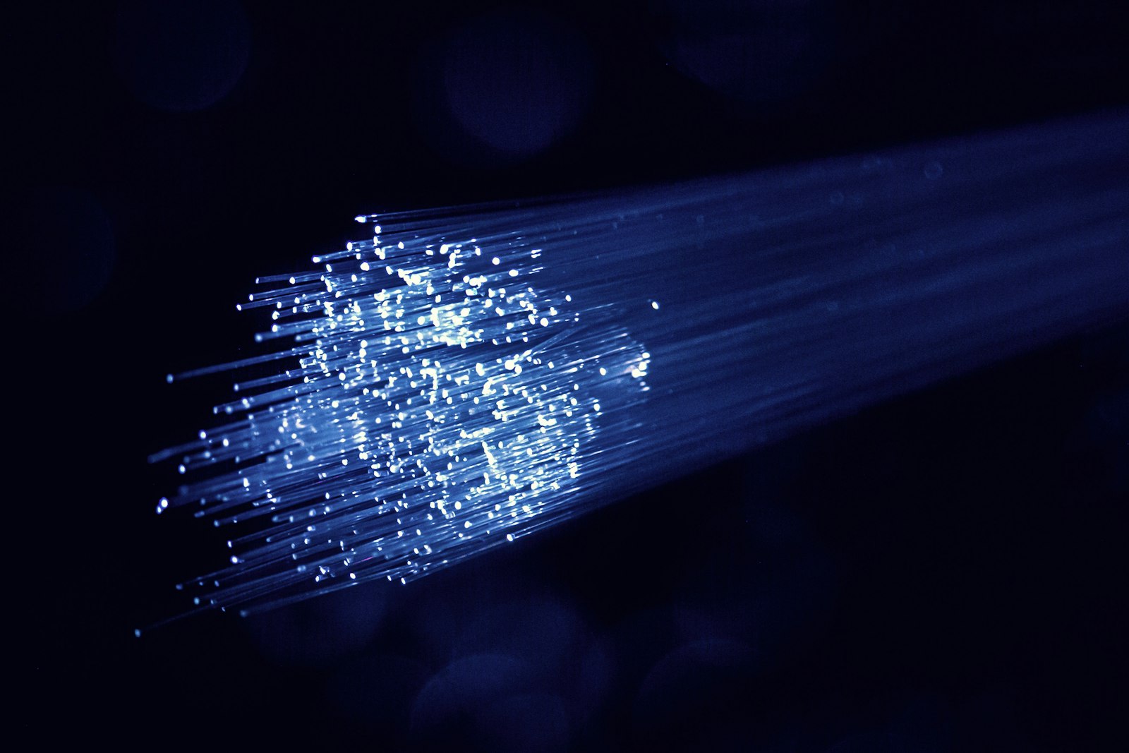 Fiber optic strands glowing blue